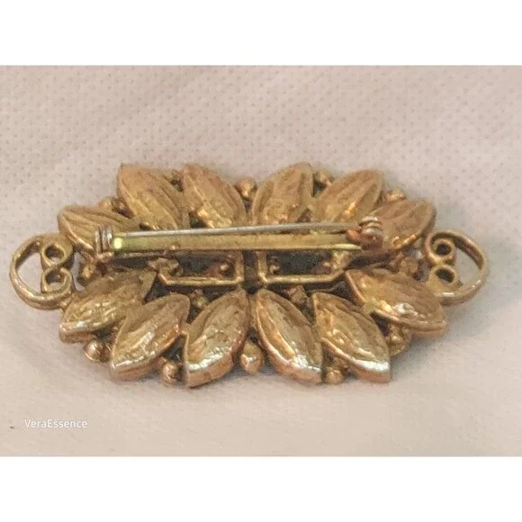 Rectangle Clear Green Victorian Revival Gold Toned Brooch Pin Vintage